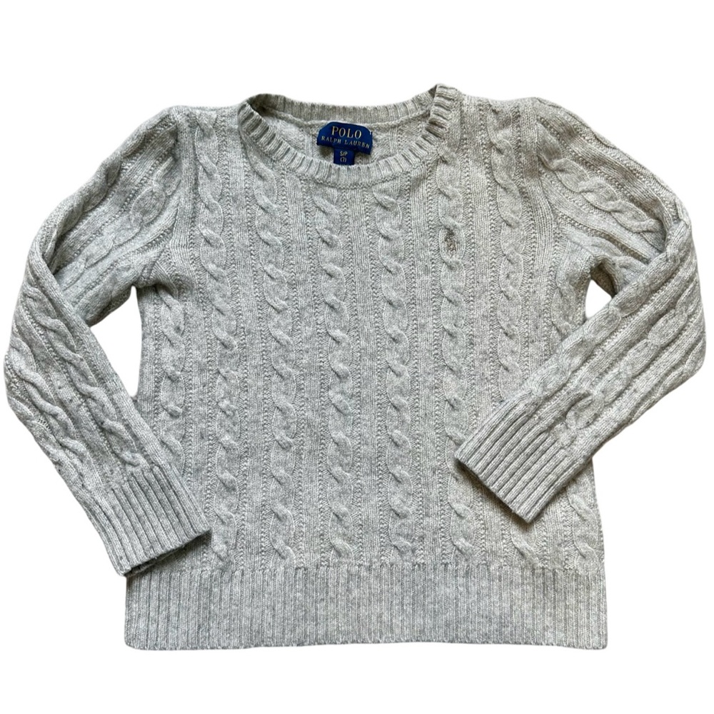 Polo Ralph Lauren Girls Small 7 Cable Knit Silver Sweater